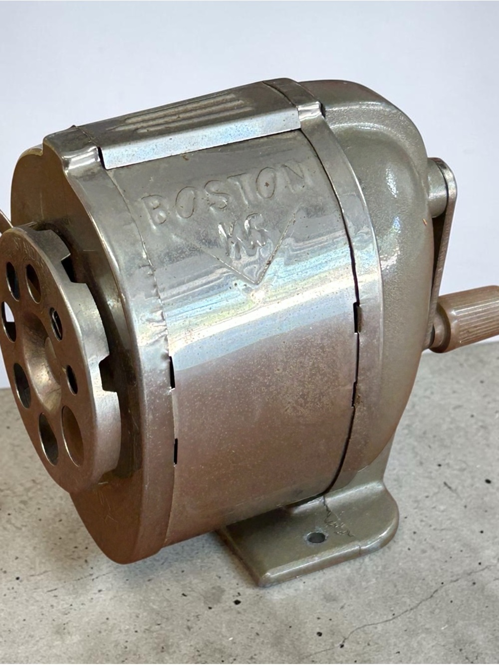 Boston KS Vintage Metal Pencil Sharpener in Metallic Gray